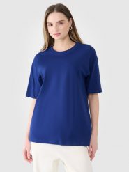 4F T-shirt oversize gładki damski - granatowy S. Niebieskie t-shirty 4f, s, bez wzorów, z bawełny, klasyczne, bez kołnierzyka, bez ramiączek. W wyprzedaży za 39.99 zł.