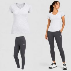 KOMPLET DAMSKI 4F T-SHIRT + LEGGINSY ZESTAW SPORTOWY NA CO DZIEŃ XL SS26. T-shirty sportowe 4f, uniwersalny, bez wzorów, z bawełny, bez ramiączek, na fitness i siłownię. Za 88.50 zł.