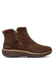 Skechers Botki Easy Going - Urban Zip 168188 Brązowy. Brązowe botki Skechers, bez wzorów, ze skóry, bez obcasa, na płaskiej podeszwie, bez zapięcia. Za 399.99 zł.