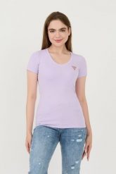 GUESS Lawendowy t-shirt Mini Triangle Tee. Fioletowe t-shirty Guess, s, z aplikacjami, bez kołnierzyka, bez ramiączek. W wyprzedaży za 110.99 zł.