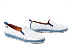 MANITU 840134-05 blau, półbuty damskie. Białe półbuty wsuwane Manitu, na lato, bez wzorów, ze skóry, bez obcasa. Za 237.92 zł.