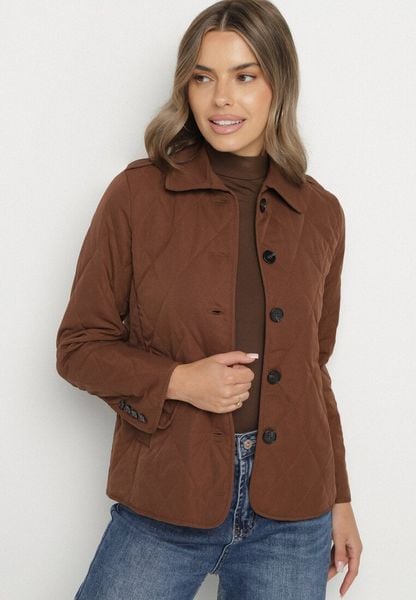 Brązowa Pikowana Kurtka Koszulowa z Pagonami Avedvira. Brązowe kurtki Born2be, m, bez wzorów, z jeansu, biznesowe, bez kaptura. Za 169.99 zł.