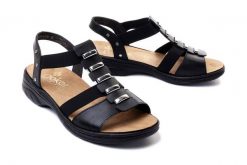 RIEKER 64580-00 black, sandały damskie. Czarne sandały Rieker, bez wzorów, bez obcasa, bez zapięcia. Za 319.90 zł.
