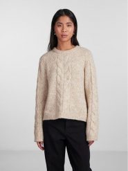 Pieces Sweter 17140372 Beżowy Regular Fit. Brązowe swetry Pieces, xxl, bez wzorów, z syntetyku, bez ramiączek. Za 109.99 zł.