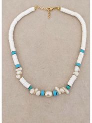 Nakkash Pozłacany naszyjnik - dł. 40 cm rozmiar: onesize. Białe naszyjniki Nakkash, z materiału, z perłą, pozłacane. Za 21.99 zł.