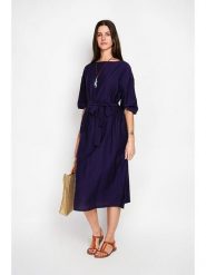 William de Faye Sukienka w kolorze granatowym rozmiar: 40. Niebieskie sukienki William de Faye, bez wzorów, z tkaniny, klasyczne, bez kołnierzyka, bez ramiączek, midi, rozkloszowane. Za 153.71 zł.