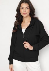 Czarna Bawełniana Rozpinana Bluza z Kapturem ze Ściągaczami Telendriela. Czarne bluzy Born2be, l, bez wzorów, z bawełny, bez ramiączek, z kapturem. W wyprzedaży za 42.49 zł.