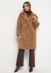 Brązowy Dwurzędowy Płaszcz Teddy o Fasonie Oversize Anerre. Brązowe płaszcze Born2be, l, bez wzorów, z dzianiny, eleganckie, bez kaptura. Za 299.99 zł.