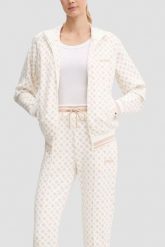 GUESS Kremowa rozpinana bluza damska w monogram Aggie, Rozmiar S. Brązowe bluzy bez kaptura Guess, s, z aplikacjami, bez kaptura. W wyprzedaży za 269.99 zł.