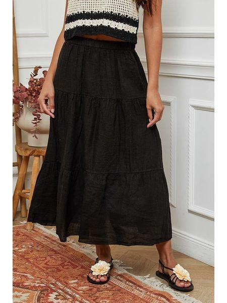 La Compagnie Du Lin Lniana spódnica w kolorze czarnym rozmiar: S. Czarne spódnice La Compagnie Du Lin, s, bez wzorów, ze lnu, maxi. Za 152.98 zł.