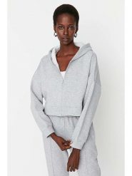 Trendyol Bluza w kolorze szarym rozmiar: L. Szare bluzy Trendyol, l, bez wzorów, z bawełny, bez ramiączek, bez kaptura. Za 60.99 zł.