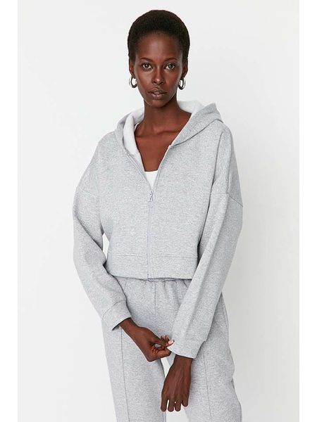 Trendyol Bluza w kolorze szarym rozmiar: XS. Szare bluzy Trendyol, xs, bez wzorów, z bawełny, bez ramiączek, bez kaptura. Za 60.99 zł.