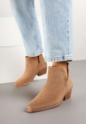 Brązowe Botki Kowbojki na Stożkowym Obcasie z Ozdobnym Wycięciem Hanaveil. Brązowe botki Born2be, bez wzorów, z jeansu, eleganckie, bez obcasa, na obcasie, bez zapięcia. W wyprzedaży za 134.99 zł.
