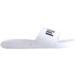 Klapki Sportowe Puma Popcat Patent Wns. Białe klapki Puma, bez wzorów, z materiału, eleganckie, bez obcasa, bez zapięcia. Za 93.30 zł.