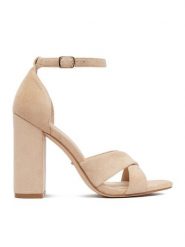 DeeZee Sandały CEO-9988 Beżowy. Brązowe sandały DeeZee, bez wzorów, z materiału, bez obcasa, na słupku, bez zapięcia. Za 139.99 zł.