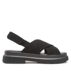 Sandały Keddo. Czarne sandały Keddo, bez wzorów, bez obcasa, na płaskiej podeszwie, bez zapięcia. Za 269.99 zł.