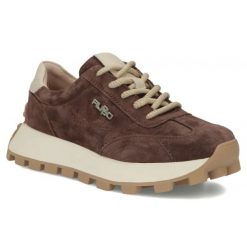 Skórzane półbuty sneakersy na platformie brązowe Filippo DP7498. Brązowe półbuty wsuwane Filippo, bez wzorów, ze skóry, sportowe, bez obcasa, na platformie. Za 219.99 zł.