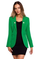 Elegancki Żakiet z Ozdobnymi Guzikami - Zielony. Zielone marynarki i żakiety MOE, l, bez wzorów, z elastanu, eleganckie, bez ramiączek. Za 298.90 zł.