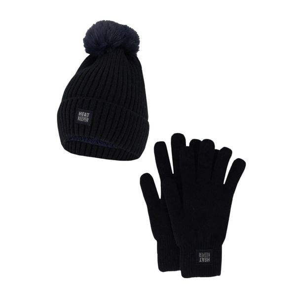 Damski Zimowy Zestaw Termiczny - Czapka + Rękawiczki - Granatowy. Niebieskie czapki zimowe HEAT KEEPER, bez wzorów, z poliesteru, sportowe. W wyprzedaży za 134.32 zł.