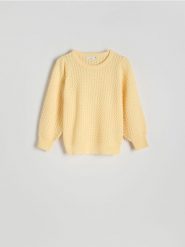 Strukturalny sweter z wiskozą - jasnożółty. Żółte swetry Reserved, l, bez wzorów, z dzianiny, bez ramiączek. Za 99.99 zł.