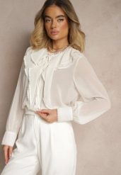 Jasnobeżowa Koszula z Ozdobnymi Falbanami Landiva. Brązowe koszule Renee, l, bez wzorów, z jeansu, eleganckie, bez kołnierzyka, bez ramiączek. W wyprzedaży za 83.99 zł.