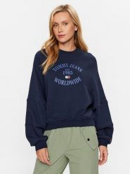 Tommy Jeans Bluza DW0DW16137 Granatowy Relaxed Fit. Niebieskie bluzy Tommy Jeans, xs, bez wzorów, z bawełny, bez kaptura. Za 519.99 zł.