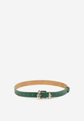 Zielony Tłoczony Pasek z Metaliczną Klamrą Citanea. Zielone paski Renee, bez wzorów, z jeansu, eleganckie. W wyprzedaży za 23.99 zł.