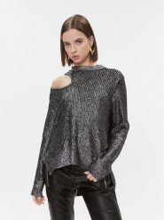 Pinko Sweter Piranha 102232 A1A3 Srebrny Regular Fit. Szare swetry Pinko, xs, bez wzorów, z wiskozy, bez ramiączek. Za 1,839.00 zł.