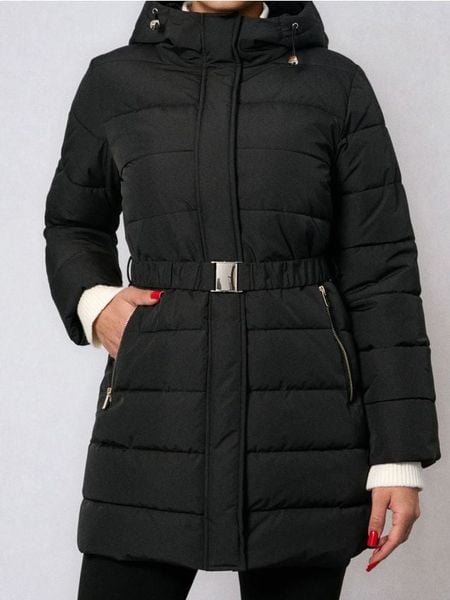 Długa kurtka puffer z kapturem - czarny. Czarne kurtki Sinsay, l, bez wzorów, z kapturem. Za 119.99 zł.