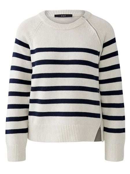 Oui Sweter w kolorze biało-granatowym rozmiar: 44. Białe swetry Oui, bez wzorów, z bawełny, bez ramiączek. Za 208.99 zł.