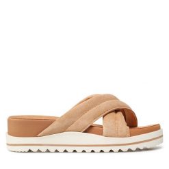 Klapki Roxy. Brązowe klapki Roxy, bez wzorów, bez obcasa, bez zapięcia. Za 219.99 zł.