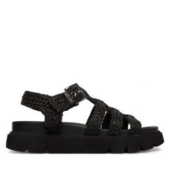 Sandały Tamaris. Czarne sandały Tamaris, bez wzorów, bez obcasa, na płaskiej podeszwie, bez zapięcia. Za 329.99 zł.