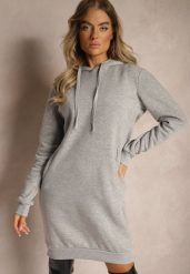 Jasnoszara Bluza Tunika z Dodatkiem Bawełny Wykończona Sznurkami i Kapturem Mivithia. Szare bluzy Renee, na wiosnę, l, bez wzorów, z bawełny, eleganckie, bez ramiączek, z kapturem. W wyprzedaży za 55.99 zł.