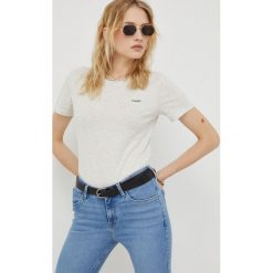 Wrangler t-shirt bawełniany kolor szary. Szare t-shirty Wrangler, l, bez wzorów, z bawełny, bez kołnierzyka, bez ramiączek. W wyprzedaży za 89.99 zł.