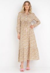 Żółta Sukienka Basinna. Żółte sukienki Born2be, l, bez wzorów, eleganckie, bez kołnierzyka, bez ramiączek, maxi, dopasowane. Za 169.99 zł.