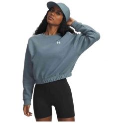 Bluza Damska UA Rival Fleece Piped Crew 6007035-587. Niebieskie bluzy Under Armour, bez wzorów, bez ramiączek, bez kaptura. Za 129.99 zł.
