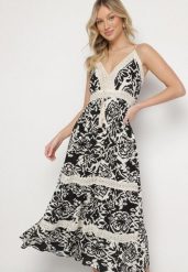 Czarna Bawełniana Sukienka Rozkloszowana w Etniczny Wzór z Koronką Taliosha. Czarne sukienki Born2be, na co dzień, l, z aplikacjami, z bawełny, eleganckie, bez kołnierzyka, bez ramiączek, midi, dopasowane. W wyprzedaży za 67.99 zł.