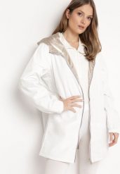 Biała Kurtka Dwustronna z Nieodpinanym Kapturem i Metalicznym Efektem Lirednil. Białe kurtki Born2be, l, bez wzorów, eleganckie. W wyprzedaży za 153.99 zł.