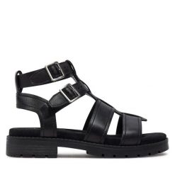 Sandały Clarks. Czarne sandały Clarks, bez wzorów, bez obcasa, na płaskiej podeszwie, bez zapięcia. Za 339.99 zł.