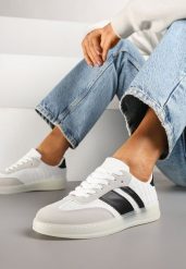 Białe Klasyczne Sneakersy Tenisówki na Półprzezroczystej Podeszwie Niniel. Białe trampki Renee, bez wzorów, z jeansu, eleganckie, bez zapięcia. W wyprzedaży za 67.99 zł.