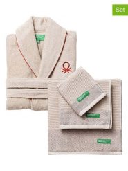 Benetton 4-częściowy zestaw w kolorze beżowym rozmiar: L/XL. Brązowe szlafroki damskie Benetton, l, bez wzorów, z bawełny, bez ramiączek. Za 260.99 zł.