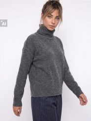 Sweter z golfem i domieszką wełny - szary. Szare swetry Sinsay, l, bez wzorów, z wełny, bez ramiączek. Za 45.99 zł.