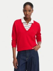 Tommy Jeans Sweter Essential DW0DW19888 Czerwony Regular Fit. Czerwone swetry Tommy Jeans, xxs, bez wzorów, z bawełny, bez ramiączek. Za 369.99 zł.