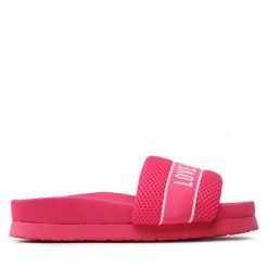 Klapki LOVE MOSCHINO. Czerwone klapki Love Moschino, bez wzorów, bez obcasa, bez zapięcia. Za 439.99 zł.