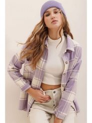 Trendyol Bluzka w kolorze fioletowo-białym rozmiar: M. Białe bluzki Trendyol, m, bez wzorów, z bawełny, bez kołnierzyka, bez ramiączek. Za 79.03 zł.