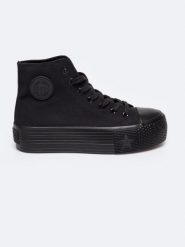 Trampki damskie wysokie czarne RR274742 906. Czarne trampki BIG STAR, bez wzorów, z gumy, eleganckie, bez zapięcia. Za 169.99 zł.