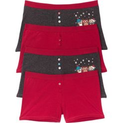 Bokserki damskie (4 pary) bonprix ciemnoczerwono-antracytowy melanż z nadrukiem. Bokserki damskie marki bonprix. Za 51.96 zł.