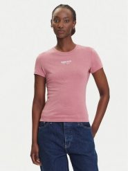 Tommy Jeans T-Shirt Essential DW0DW20913 Różowy Slim Fit. Czerwone t-shirty Tommy Jeans, m, bez wzorów, z bawełny, bez kołnierzyka, bez ramiączek. Za 129.99 zł.