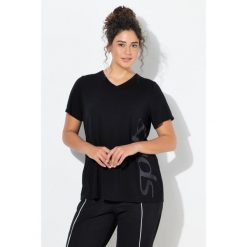 Damskie Bluzka funkcyjna dekolt w szpic rękaw 1/2 antybakteryjny materiał. Czarne t-shirty sportowe Ulla Popken, plus size, bez wzorów, z materiału, bez ramiączek. Za 199.99 zł.