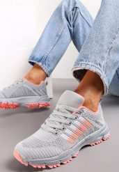 Szaro-Różowe Buty Sportowe na Grubej Podeszwie z Wstawkami i Perforacją Titanne. Szare buty sportowe lifestyle Renee, bez wzorów, bez zapięcia. W wyprzedaży za 75.99 zł.